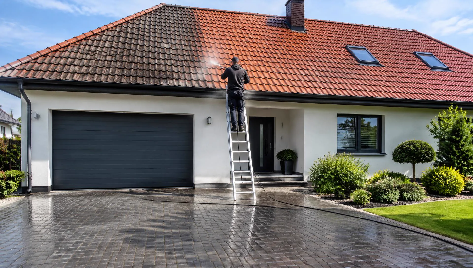 Mycie ciśnieniowe dachu i kostki brukowej przy domu – Rzeszów